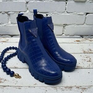GUESS 🤑Hestia💙Y2K Chunky Platform Lug Sole Boot Blue Crocodile Grunge Edgy 6.5